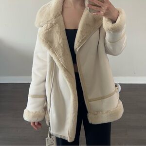 Zara NEW Cream Shearling/Fur Jacket